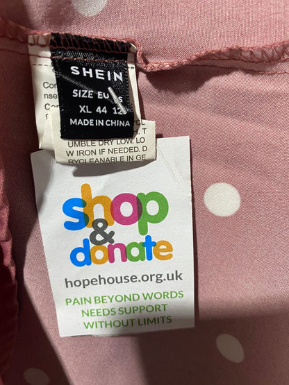 SHEIN |XL| BUST FREE | B4| DUSTY ROSE POLKA DOT BUTTON-FRONT MIDI DRESS