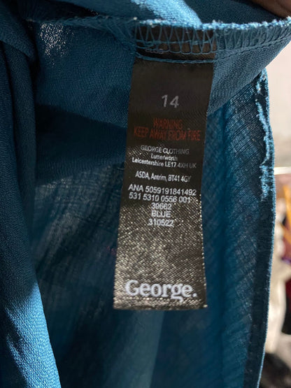 GEORGE |XL| BUST 24| B4| TEAL BLUE LONG-LINE BUTTON-DOWN TEXTURED SHIRT