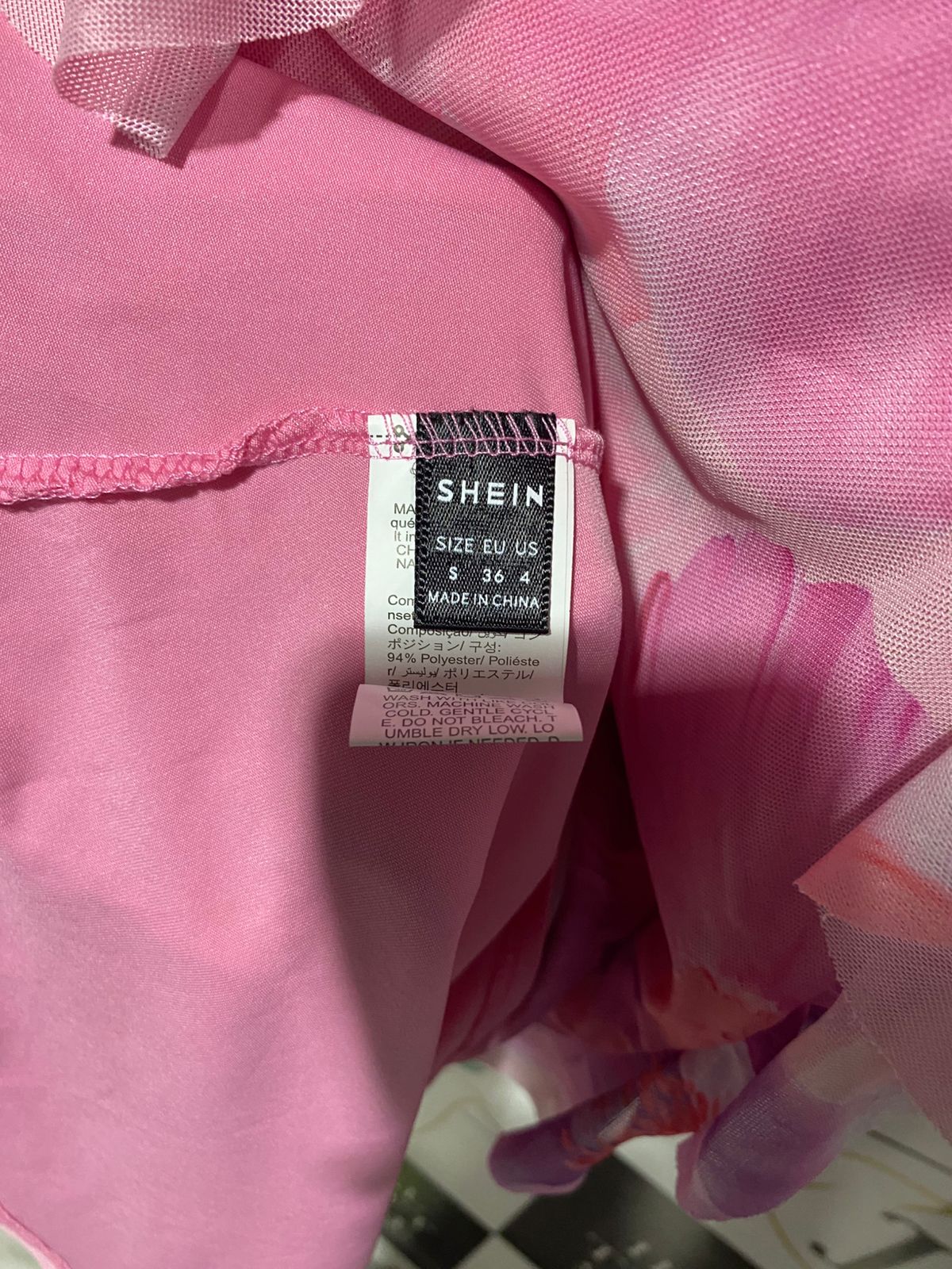 SHEIN |S| BUST 17| B4| ROMANTIC PINK FLORAL RUFFLE MAXI DRESS WITH HALTER CROSS NECK