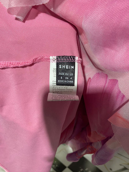 SHEIN |S| BUST 17| B4| ROMANTIC PINK FLORAL RUFFLE MAXI DRESS WITH HALTER CROSS NECK