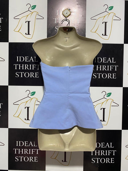 ZARA |S| BUST 16| B4| CHIC POWDER BLUE STRAPLESS TUBE TOP WITH ELEGANT DRAPED DETAIL