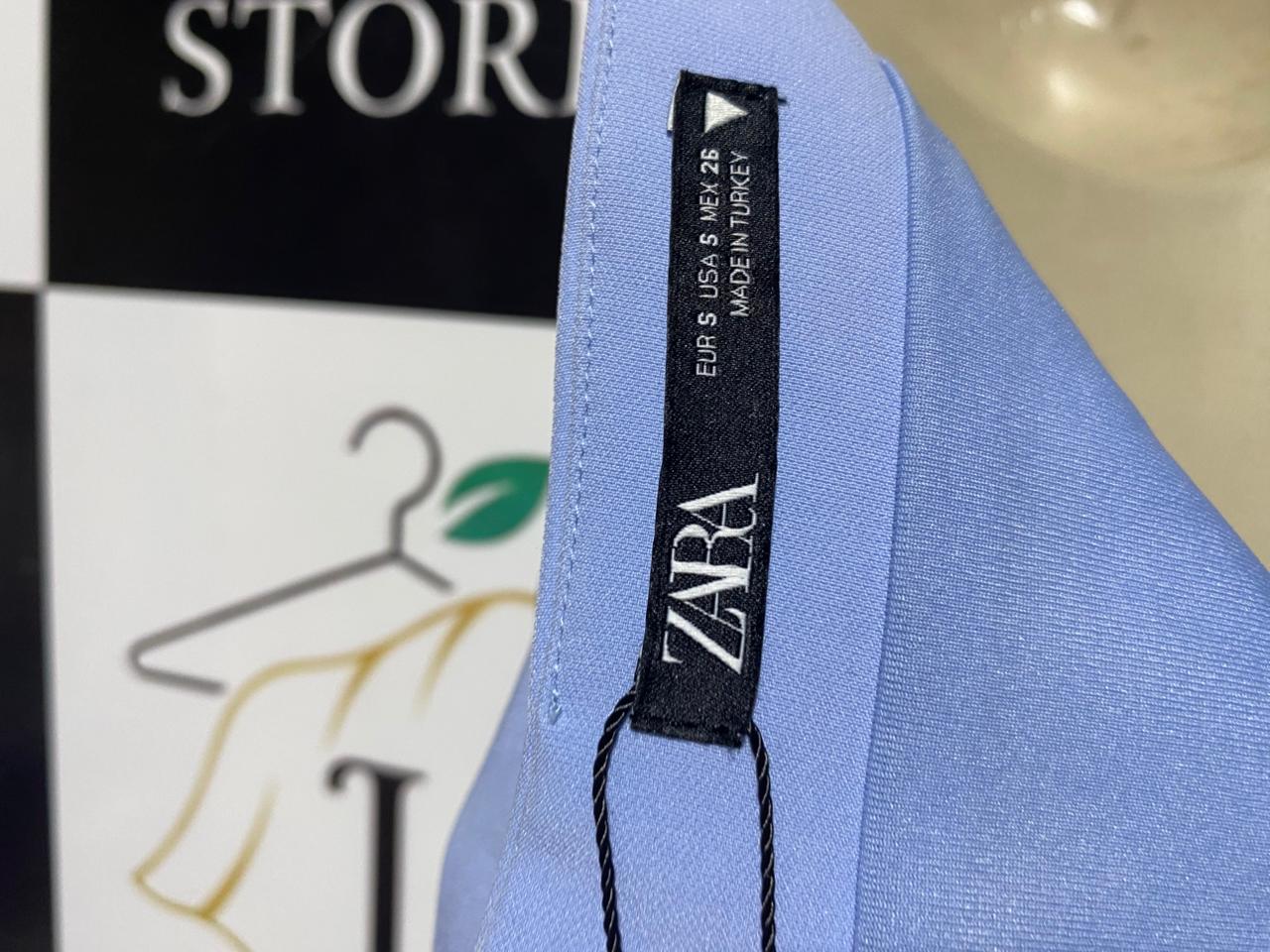 ZARA |S| BUST 16| B4| CHIC POWDER BLUE STRAPLESS TUBE TOP WITH ELEGANT DRAPED DETAIL