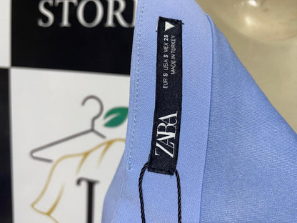 ZARA |S| BUST 16| B4| CHIC POWDER BLUE STRAPLESS TUBE TOP WITH ELEGANT DRAPED DETAIL
