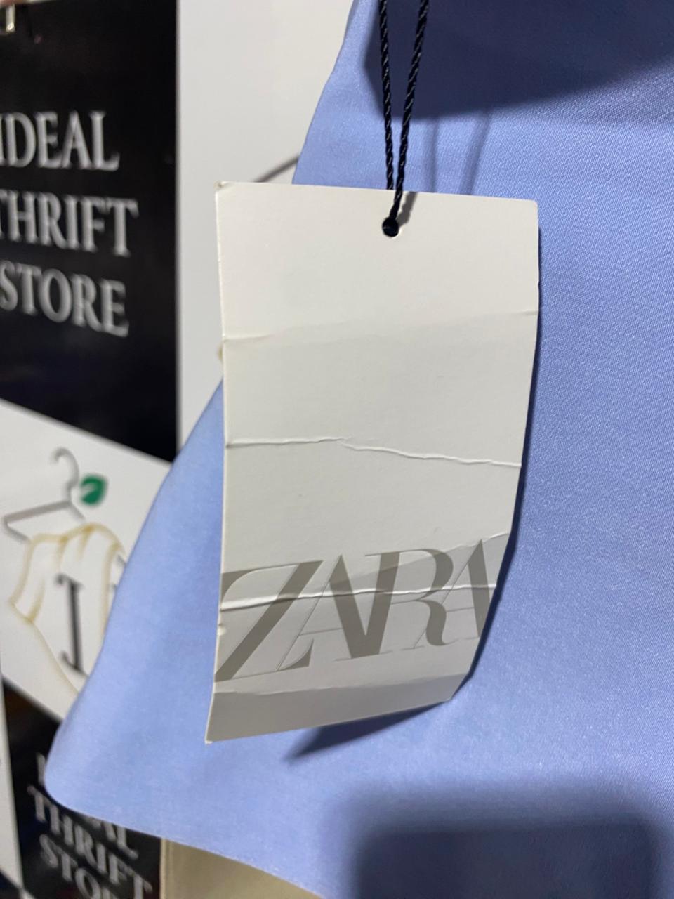 ZARA |S| BUST 16| B4| CHIC POWDER BLUE STRAPLESS TUBE TOP WITH ELEGANT DRAPED DETAIL