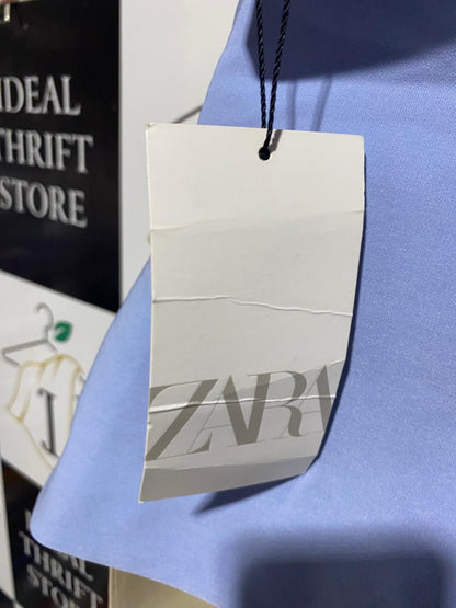 ZARA |S| BUST 16| B4| CHIC POWDER BLUE STRAPLESS TUBE TOP WITH ELEGANT DRAPED DETAIL