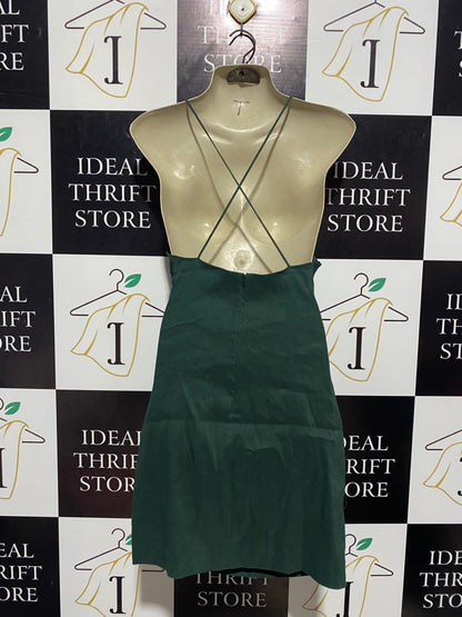 ZARA |S| BUST 14| B4| ELEGANT EMERALD GREEN RUCHED COCKTAIL DRESS WITH SPAGHETTI STRAPS