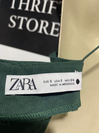 ZARA |S| BUST 14| B4| ELEGANT EMERALD GREEN RUCHED COCKTAIL DRESS WITH SPAGHETTI STRAPS