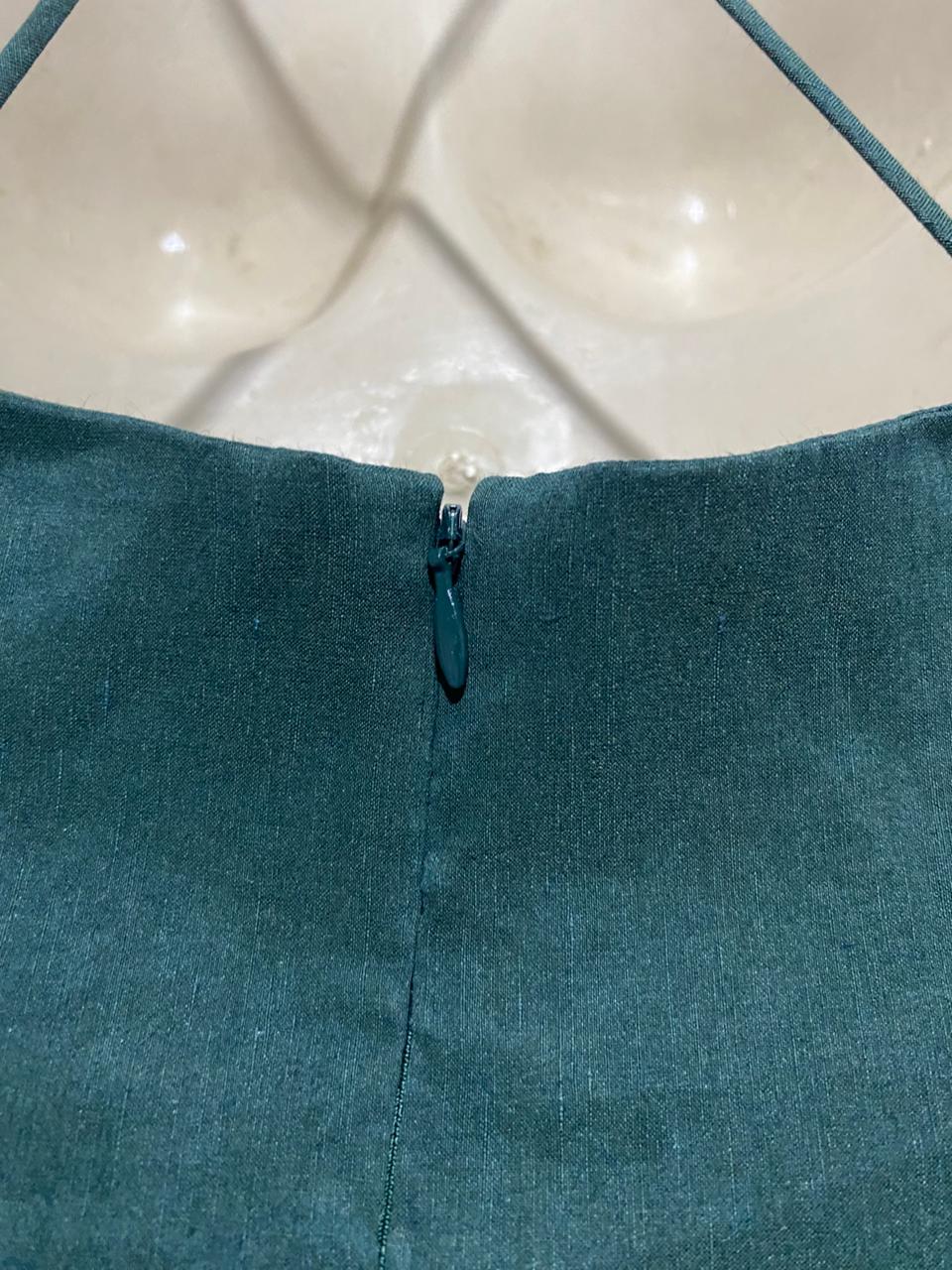 ZARA |S| BUST 14| B4| ELEGANT EMERALD GREEN RUCHED COCKTAIL DRESS WITH SPAGHETTI STRAPS