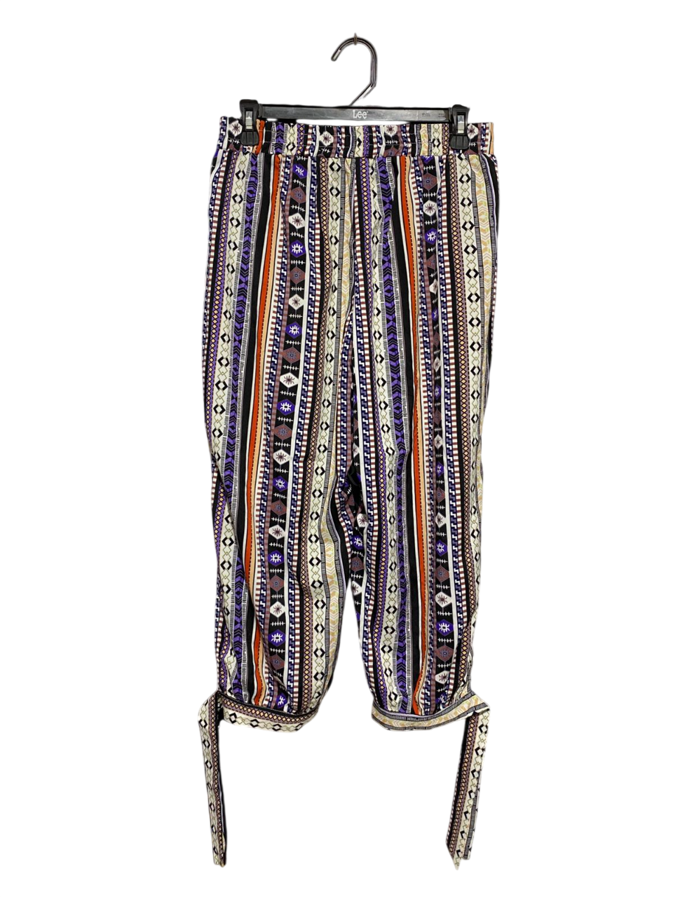 EMERY ROSE |L| WAIST 28| B5| VIBRANT BOHO ETHNIC PRINT TIE-CUFF CROPPED PANTS