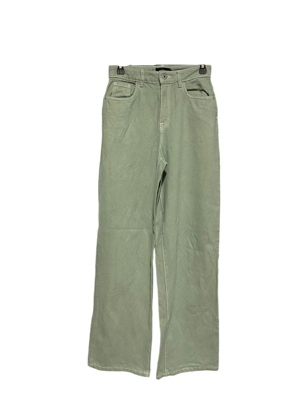 |M| WAIST 28| B5| HIGH-WAISTED STRAIGHT-LEG SAGE GREEN JEANS