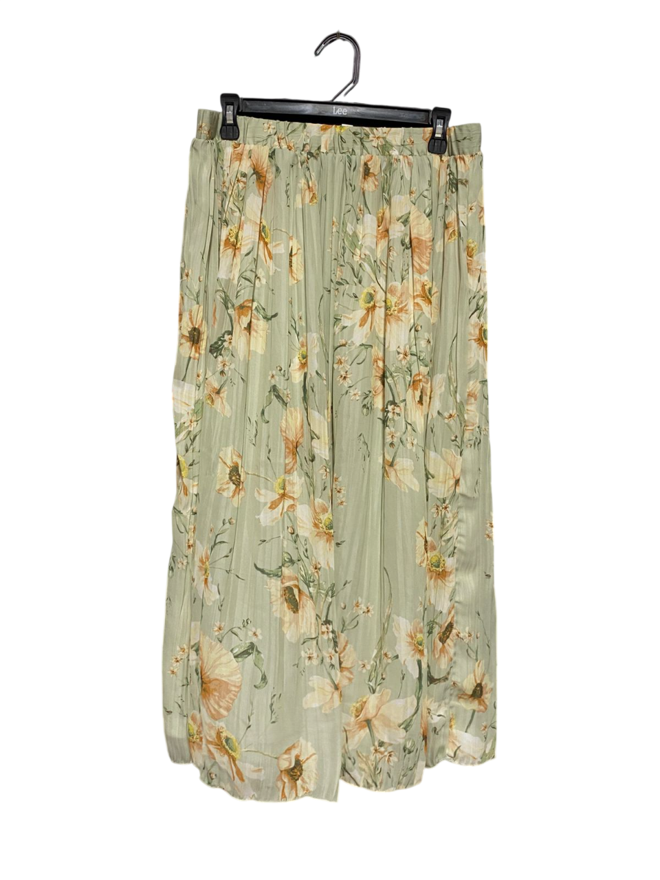 H&M |L| WAIST 32| B5| ELEGANT SAGE GREEN FLORAL PLEATED MAXI SKIRT