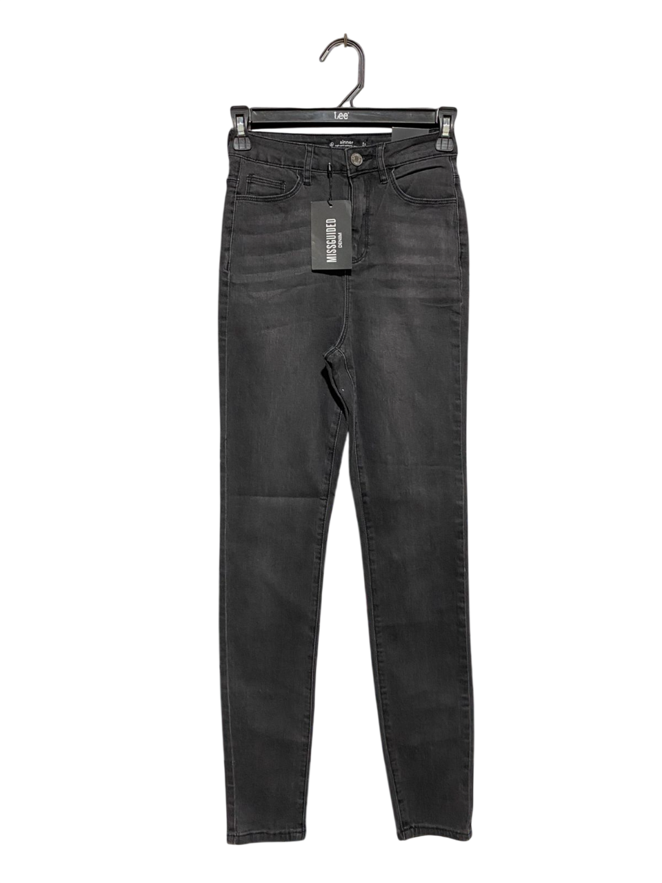 MISSGUIDED |XS|WAIST 24| B5| HIGH-WAISTED SKINNY JEANS IN WASHED BLACK