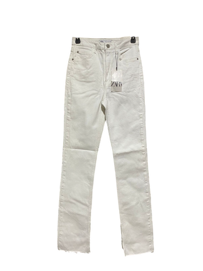 ZARA |S| WAIST 26| B5| OFF-WHITE HIGH-RISE STRAIGHT LEG JEANS