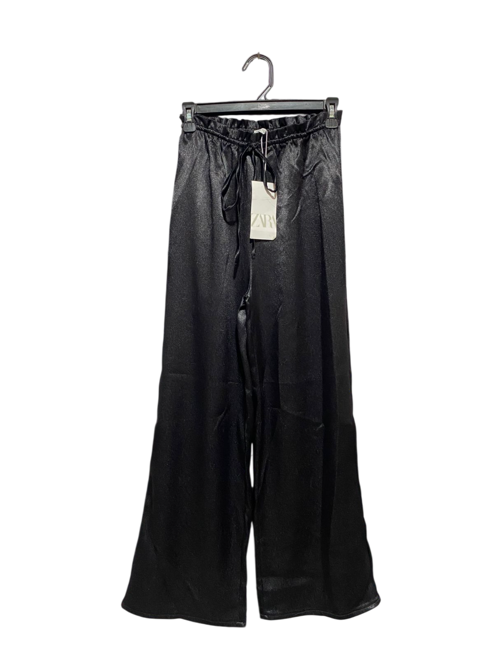 ZARA |S| WAIST 24| B5| BLACK SATIN WIDE LEG DRAWSTRING PANTS