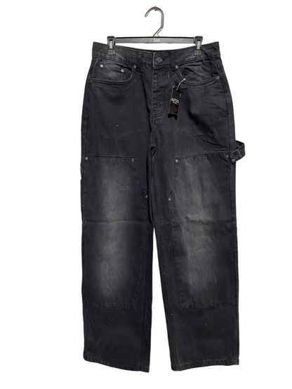 BOOHOO |L| WAIST 32| B5| WASHED BLACK DOUBLE KNEE CARPENTER JEANS