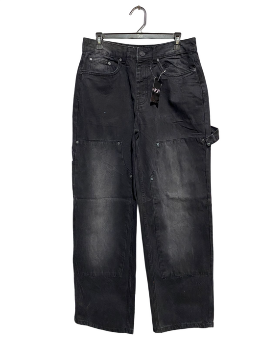 BOOHOO |L| WAIST 32| B5| WASHED BLACK DOUBLE KNEE CARPENTER JEANS