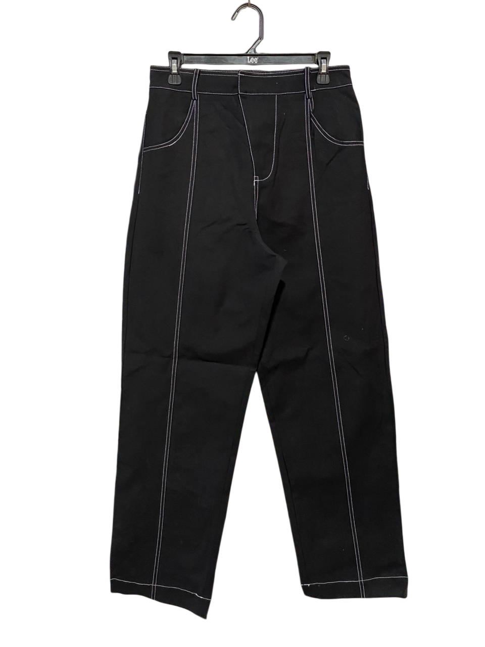 JOHNNY |L| WAIST 30| B5| BLACK CONTRAST STITCH HIGH-WAIST STRAIGHT LEG PANTS