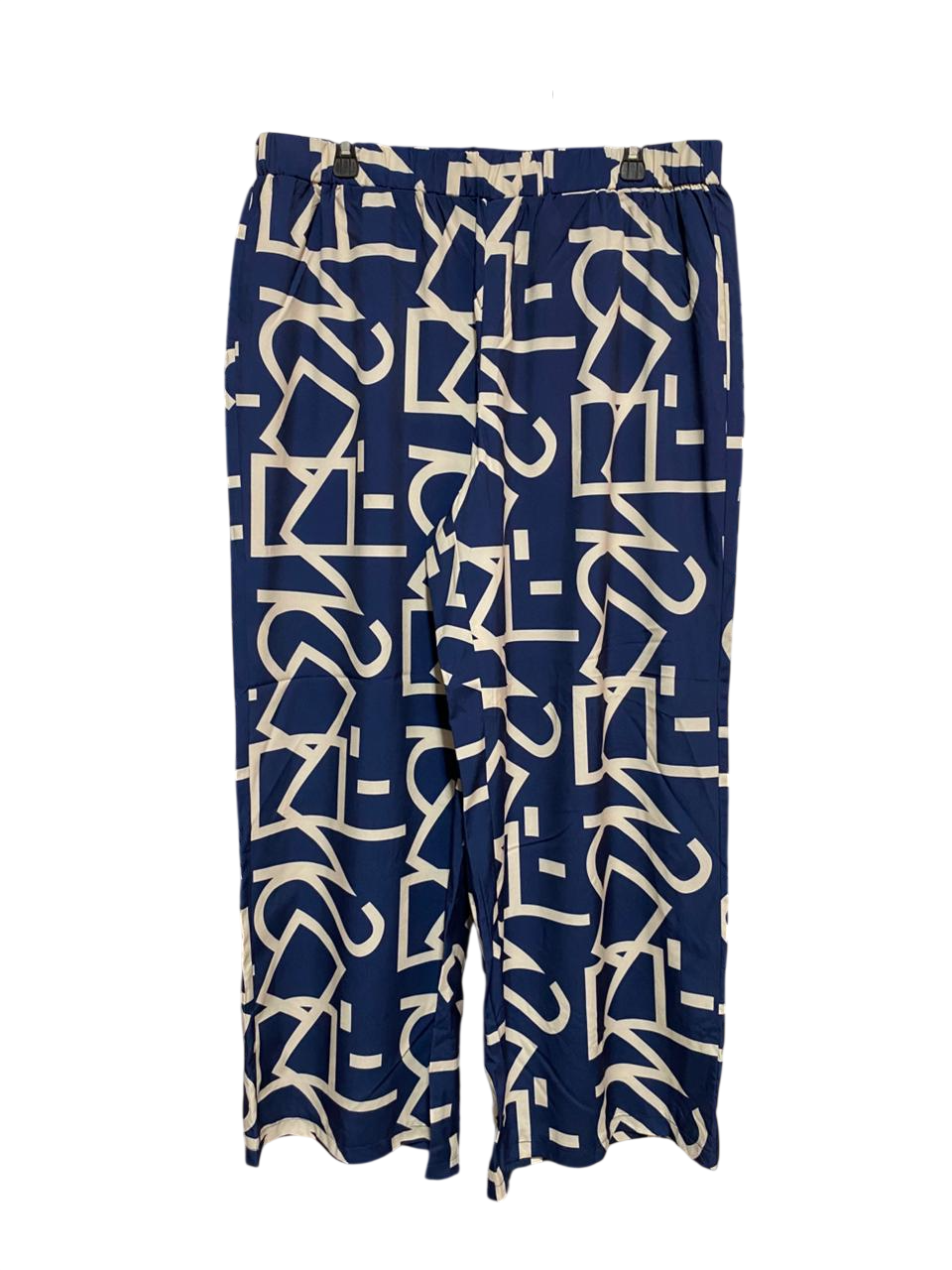 SHEIN |XL| WAIST 36| B5| NAVY BLUE ABSTRACT GEOMETRIC PRINT WIDE LEG PANTS