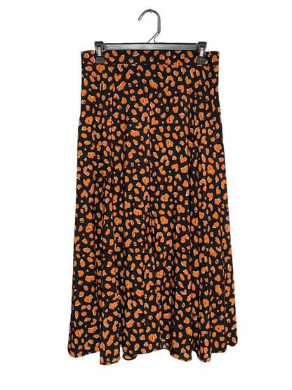 DOROTHY PERKINS |L| WAIST 30| B5| VIBRANT ORANGE AND BLACK LEOPARD PRINT MIDI SKIRT