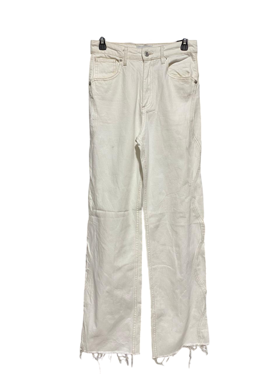 ZARA |M| WAIST 28| B5| PREMIUM OFF-WHITE HIGH-WAISTED STRAIGHT-LEG RAW HEM JEANS