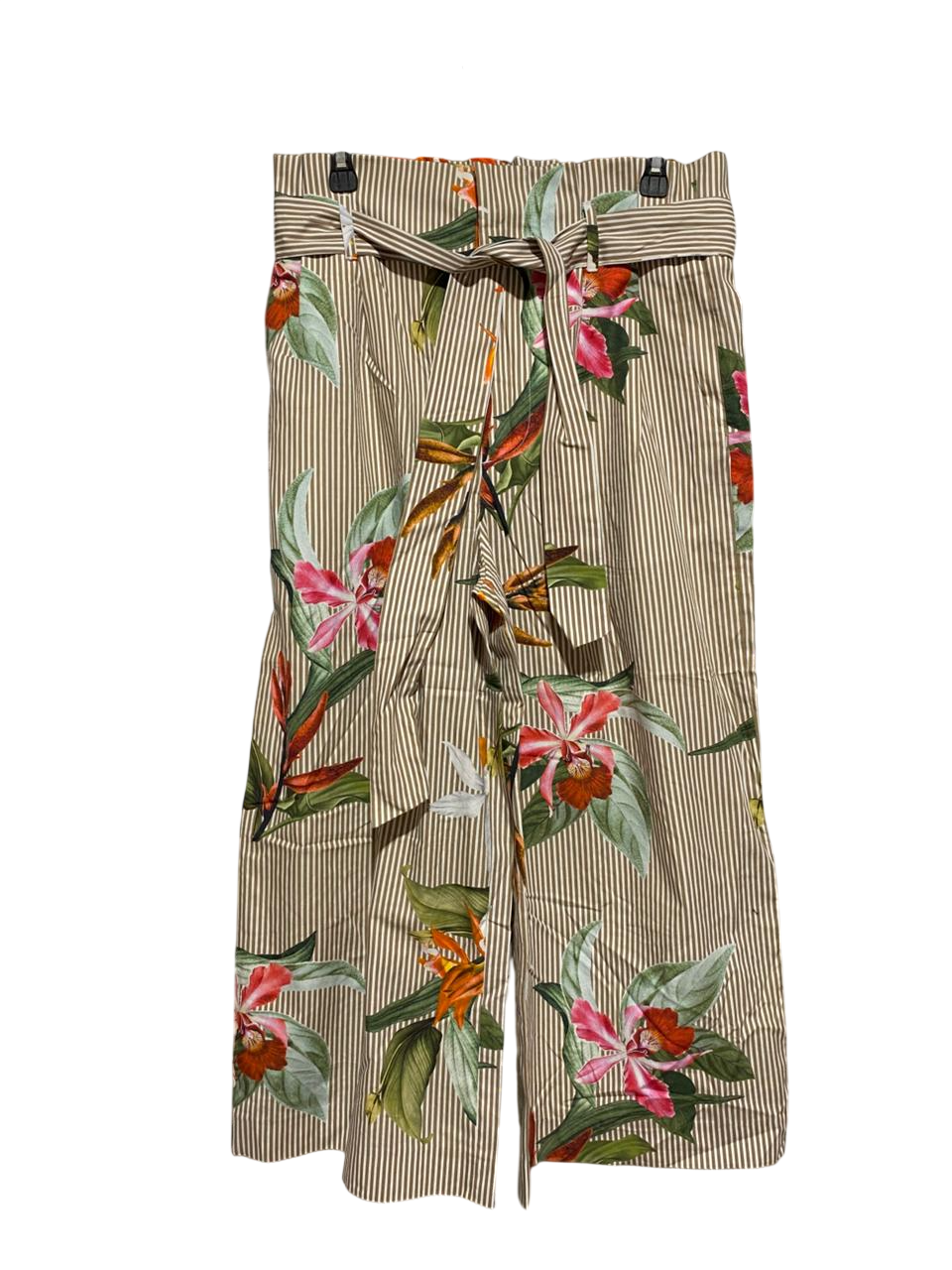 ZARA |M| WAIST 32| B5| PREMIUM TROPICAL FLORAL STRIPED HIGH-WAISTED WIDE-LEG PANTS