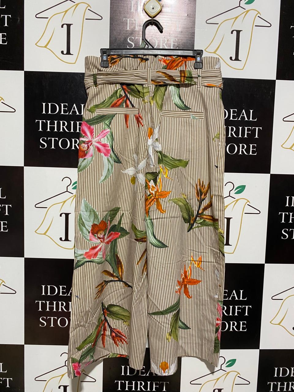 ZARA |M| WAIST 32| B5| PREMIUM TROPICAL FLORAL STRIPED HIGH-WAISTED WIDE-LEG PANTS