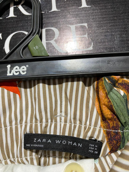 ZARA |M| WAIST 32| B5| PREMIUM TROPICAL FLORAL STRIPED HIGH-WAISTED WIDE-LEG PANTS