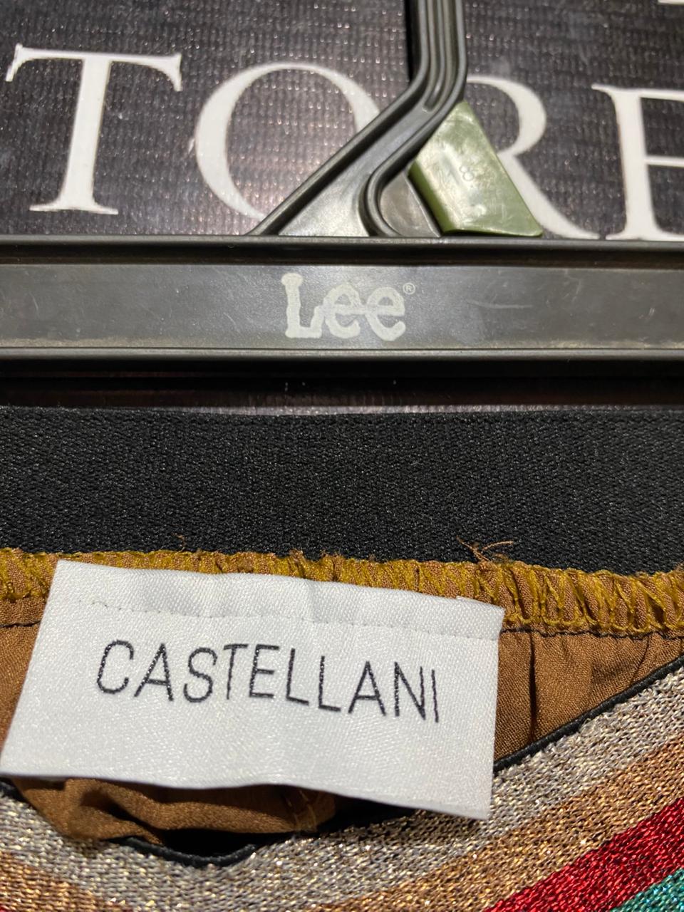 CASTELLANI |S| WAIST 26| B5| LUXE BRONZE SATIN PLEATED MIDI SKIRT WITH GLITTER WAISTBAND