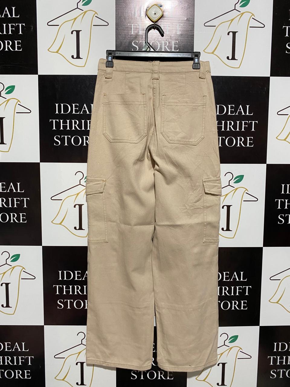 SHEIN |M| WAIST 28| B5| TRENDY HIGH-WAISTED KHAKI WIDE-LEG CARGO PANTS