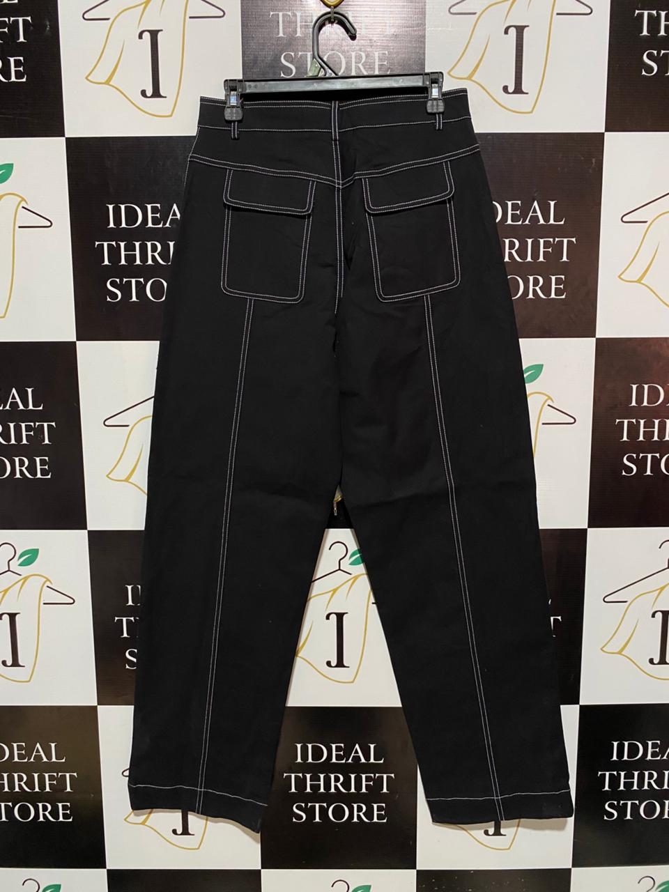 JOHNNY |L| WAIST 30| B5| BLACK CONTRAST STITCH HIGH-WAIST STRAIGHT LEG PANTS