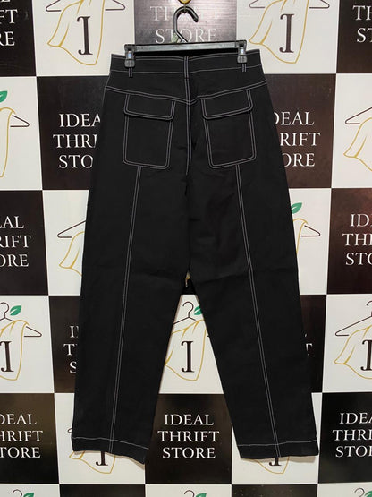 JOHNNY |L| WAIST 30| B5| BLACK CONTRAST STITCH HIGH-WAIST STRAIGHT LEG PANTS