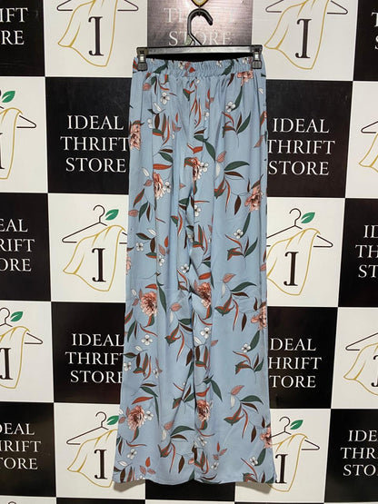 PRIMARK |S| WAIST 24| B5| SKY BLUE FLORAL PRINT HIGH-WAIST WIDE LEG PANTS