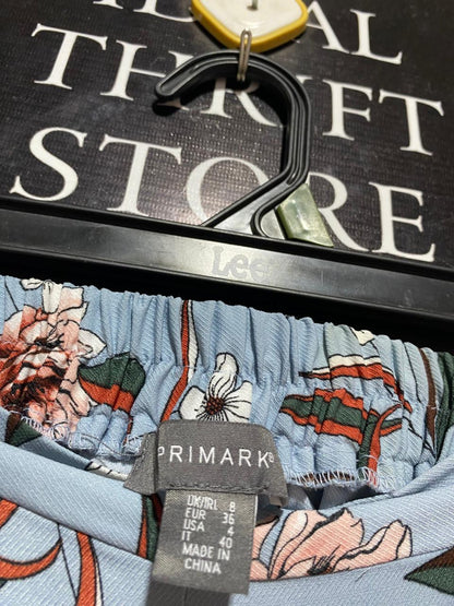 PRIMARK |S| WAIST 24| B5| SKY BLUE FLORAL PRINT HIGH-WAIST WIDE LEG PANTS
