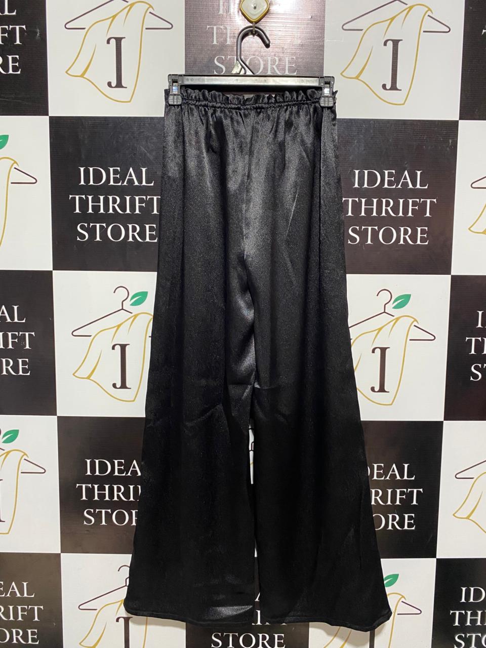 ZARA |S| WAIST 24| B5| BLACK SATIN WIDE LEG DRAWSTRING PANTS