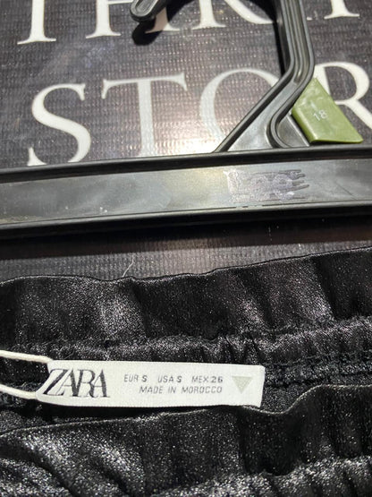 ZARA |S| WAIST 24| B5| BLACK SATIN WIDE LEG DRAWSTRING PANTS