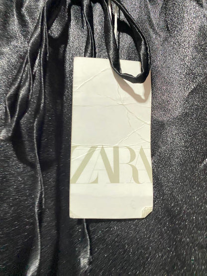 ZARA |S| WAIST 24| B5| BLACK SATIN WIDE LEG DRAWSTRING PANTS