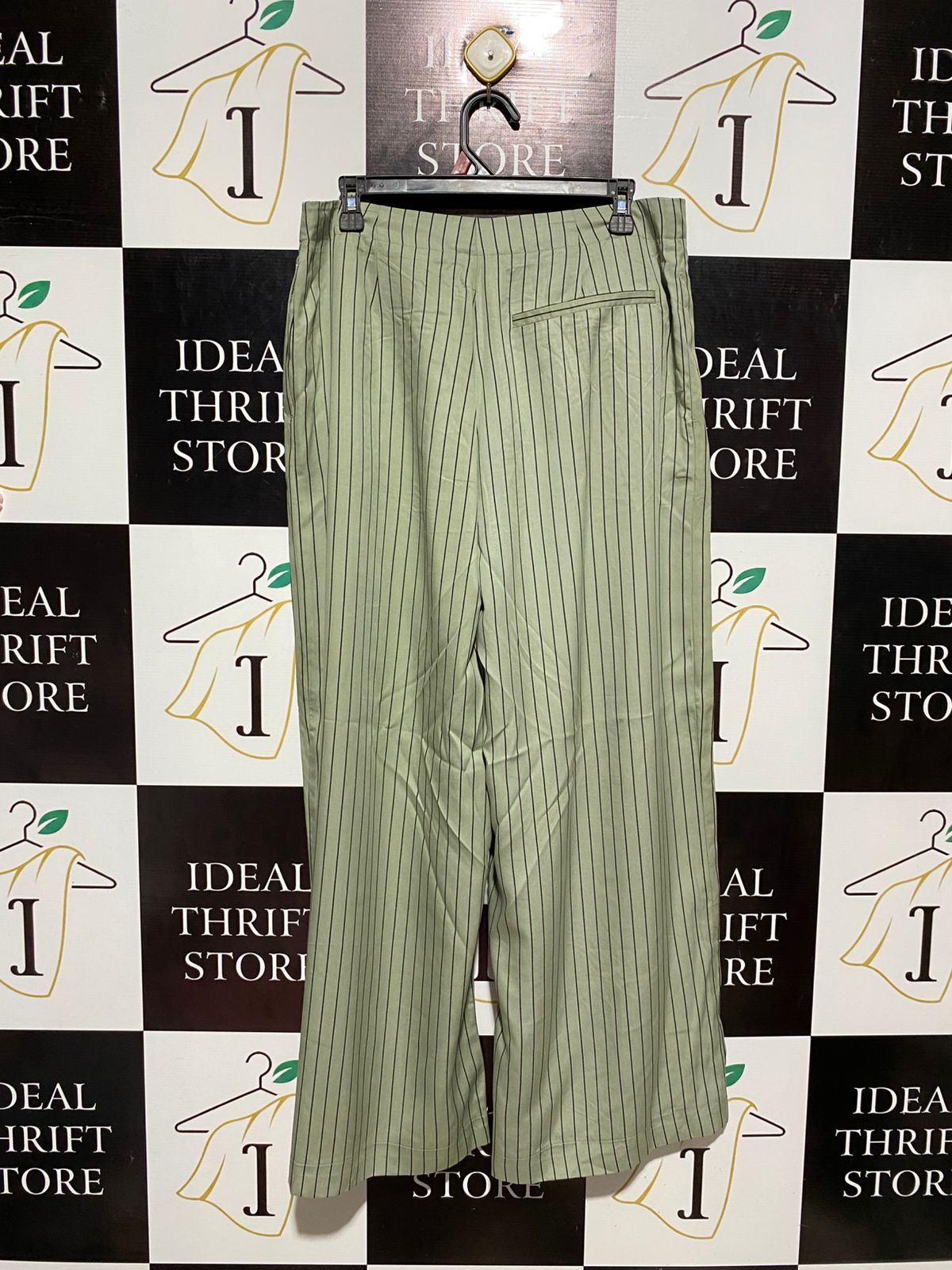 ASOS |XL| WAIST 32| B5| SAGE GREEN VERTICAL STRIPED WIDE-LEG TROUSERS