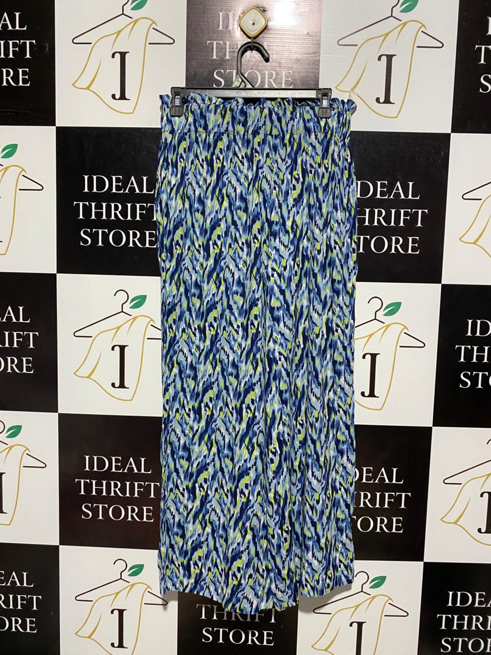 EASY WEAR |M| WAIST 28| B5| BLUE & LIME ABSTRACT PRINT PALAZZO PANTS