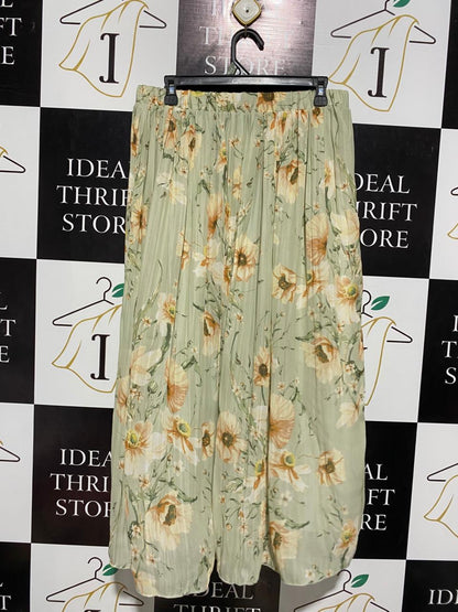 H&M |L| WAIST 32| B5| ELEGANT SAGE GREEN FLORAL PLEATED MAXI SKIRT