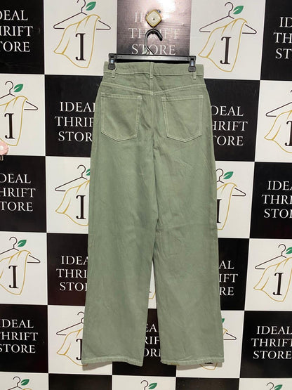 |M| WAIST 28| B5| HIGH-WAISTED STRAIGHT-LEG SAGE GREEN JEANS