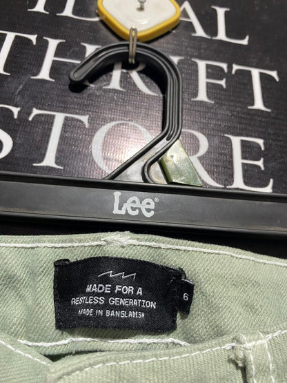 |M| WAIST 28| B5| HIGH-WAISTED STRAIGHT-LEG SAGE GREEN JEANS