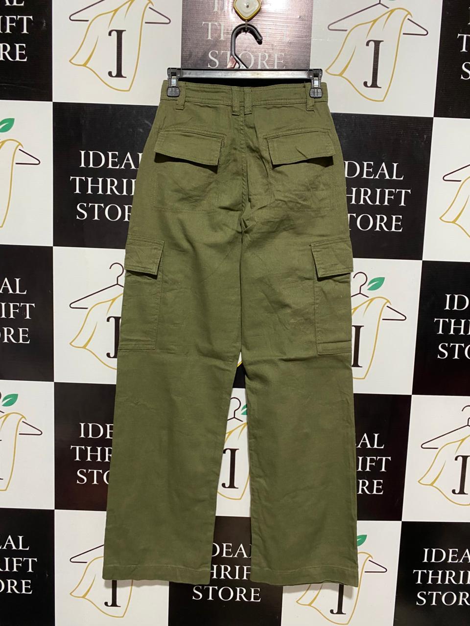COTTON ON |S| WAIST 26| B5| CLASSIC OLIVE GREEN HIGH-WAISTED CARGO PANTS