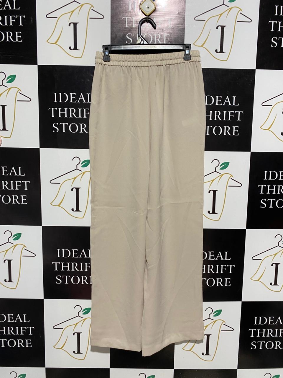 ZARA |M| WAIST 28| B5| LIGHT BEIGE WIDE-LEG CULOTTE PANTS WITH ELASTIC WAIST & DRAWSTRING