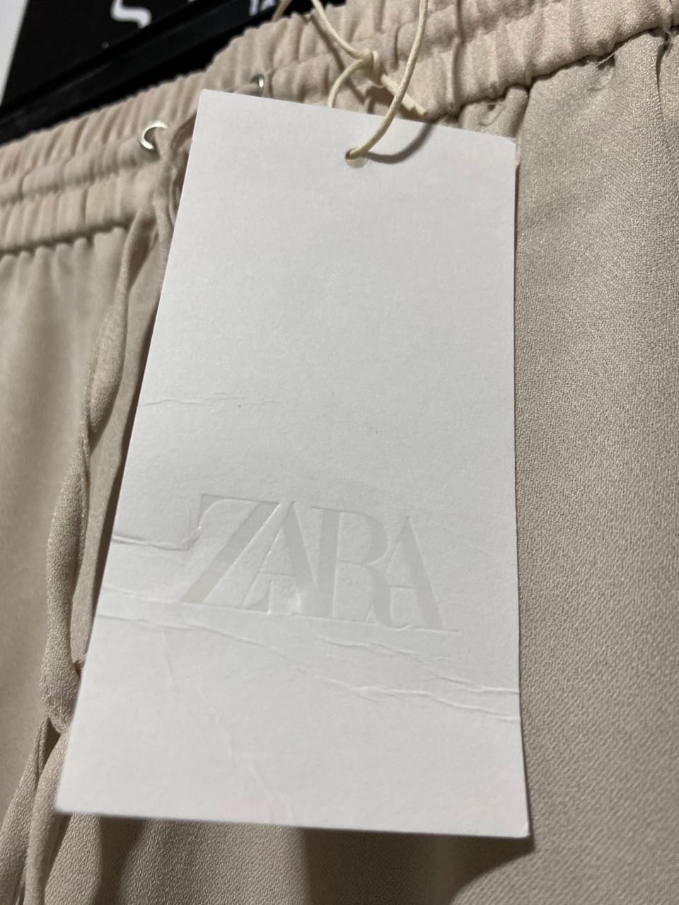 ZARA |M| WAIST 28| B5| LIGHT BEIGE WIDE-LEG CULOTTE PANTS WITH ELASTIC WAIST & DRAWSTRING