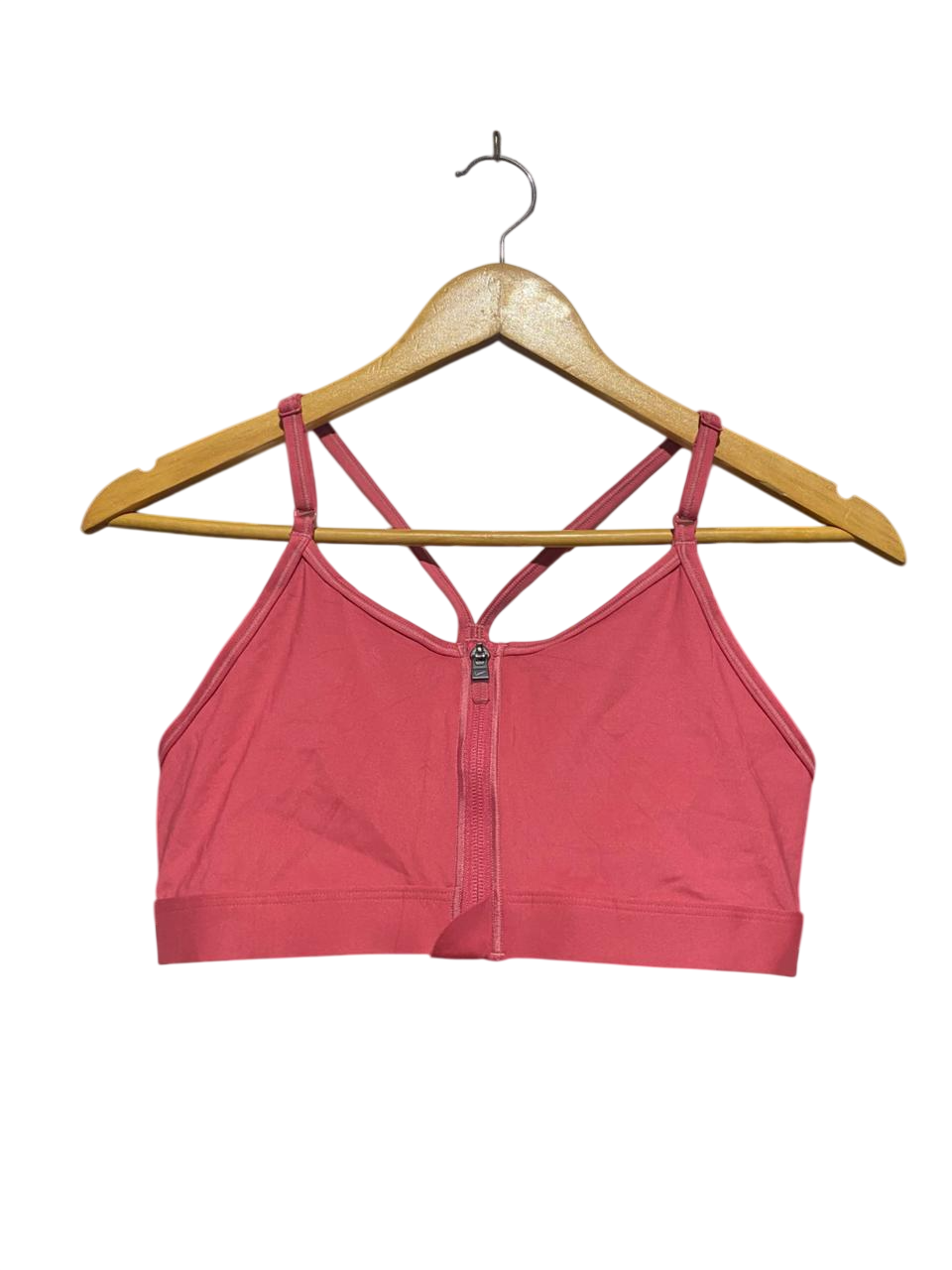 NIKE | M| BUST 14| B5| LADIES DRI-FIT ZIP-FRONT ADJUSTABLE SPORTS BRA IN CORAL PINK