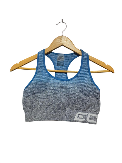 ECHT |M| BUST 13| B5| LADIES SEAMLESS OMBRE RACERBACK SPORTS BRA IN BLUE AND GREY