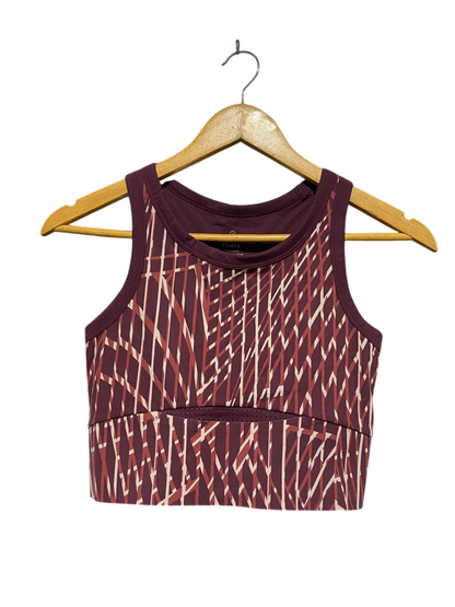 SWEATY BETTY |S| BUST 13|B5| ATHLETA POWER OF SHE PRINTED HIGH-NECK LONG-LINE SPORTS BRA – PLUM GINGHAM ABSTRACT