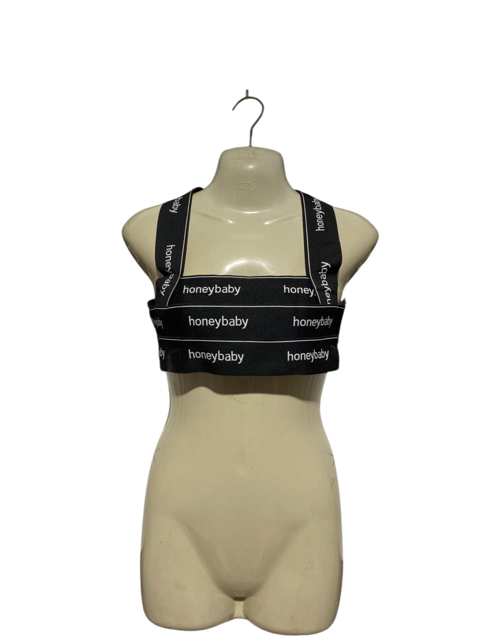 SHEIN |S| BUST 14| B5| HONEYBABY BRANDED LOGO BAND BLACK CROPPED BRALETTE TOP