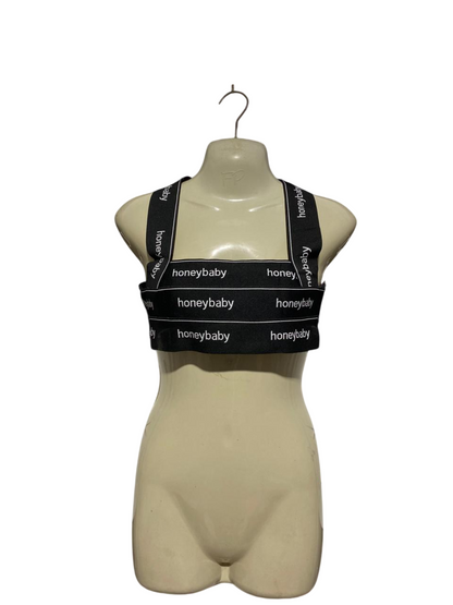 SHEIN |S| BUST 14| B5| HONEYBABY BRANDED LOGO BAND BLACK CROPPED BRALETTE TOP