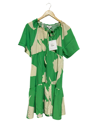 LEONI |M| BUST 18| B6| GREEN AND CREAM FLORAL TIERED BABYDOLL DRESS